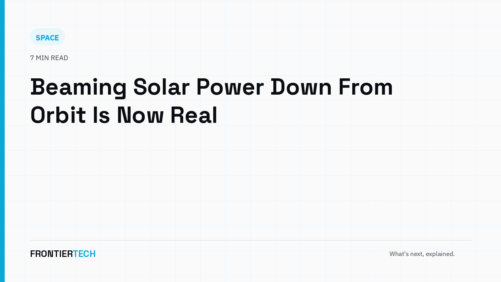An illustration of a solar satellite array beaming a stream of energy down toward Earth